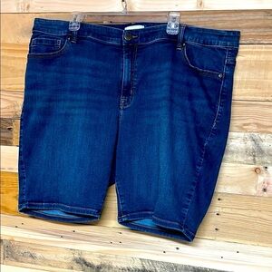Lane Bryant Size 26 Dark Blue Flex Magic Waistband Mid-rise Bermuda Denim Shorts
